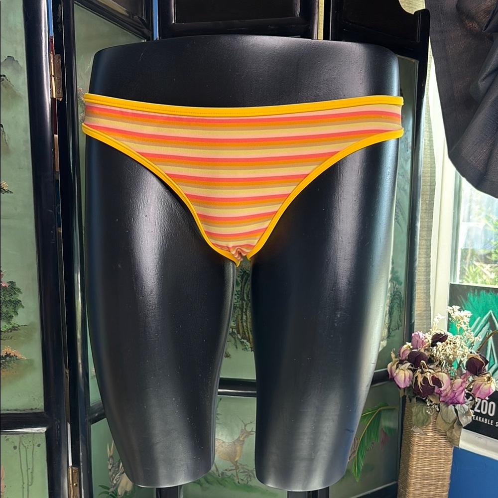 Volcom Striped Bikini Bottom - Yellow and Pink